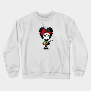 Sugar Skull Girl Playing Ethiopian Flag Guitar Crewneck Sweatshirt